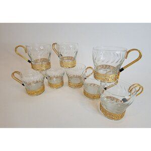 Vintage Libbey Greek Key Continental Coffee Cup Set Gold Handles set of 8